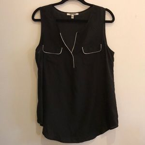 Sheer Black Shell with White Piping